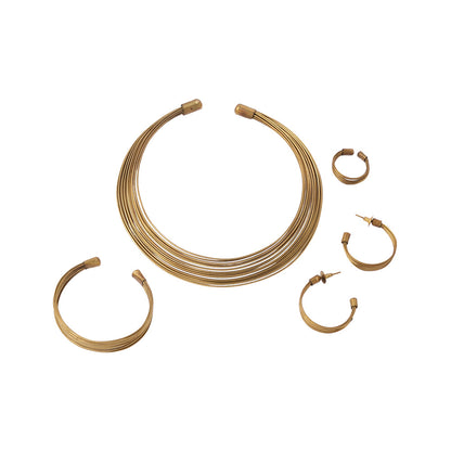 Chitrangada- Multistrand Brass polished Hasli with Earrings & Adjustable Ring