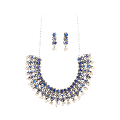 Tarangini- Stone-Studded German Silver Neckpiece set(Blue)