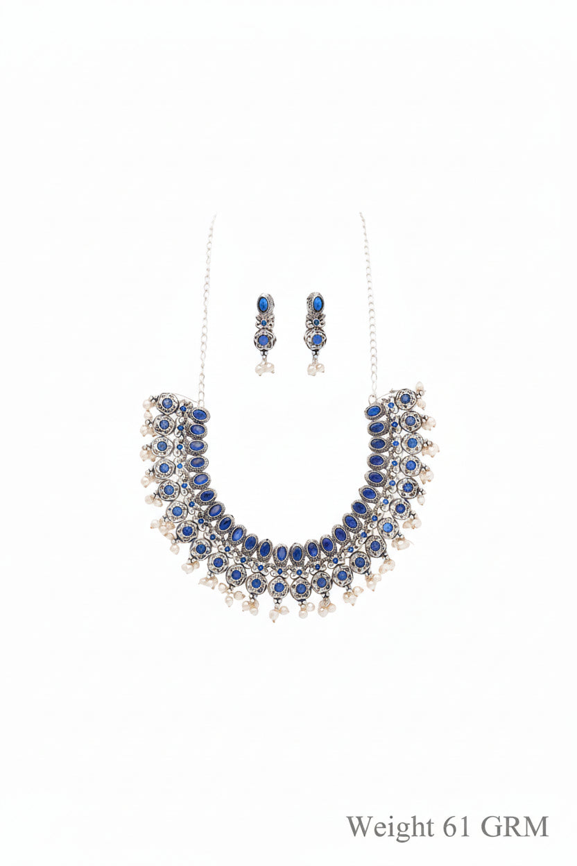 Tarangini- Stone-Studded German Silver Neckpiece set(Blue)
