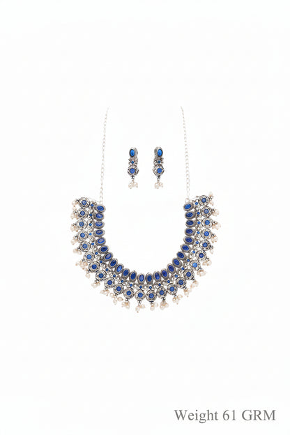 Tarangini- Stone-Studded German Silver Neckpiece set(Blue)