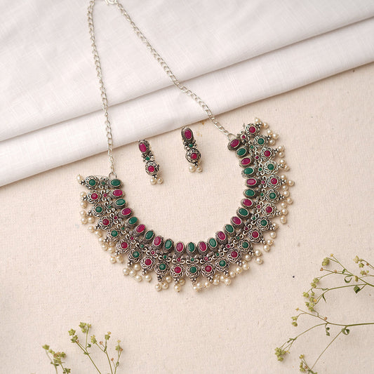 Tarangini- Stone studded German Silver Neckpiece set(Multicolored)