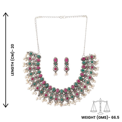 Tarangini- Stone-Studded German Silver Neckpiece set(Multicolored)