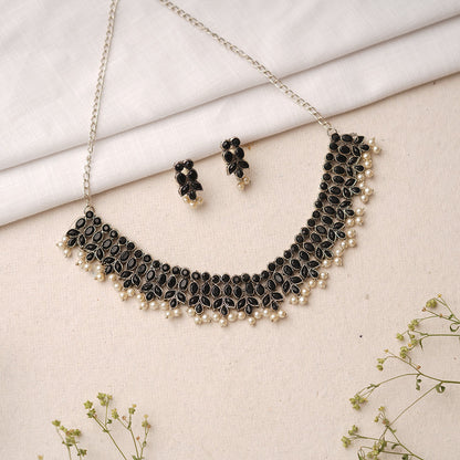 Sharany- Stone studded German Silver Neckpiece set(Black)
