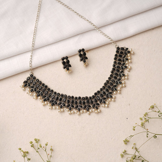 Sharany- Stone studded German Silver Neckpiece set(Black)