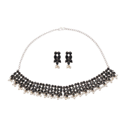 Sharany- Stone studded German Silver Neckpiece set(Black)