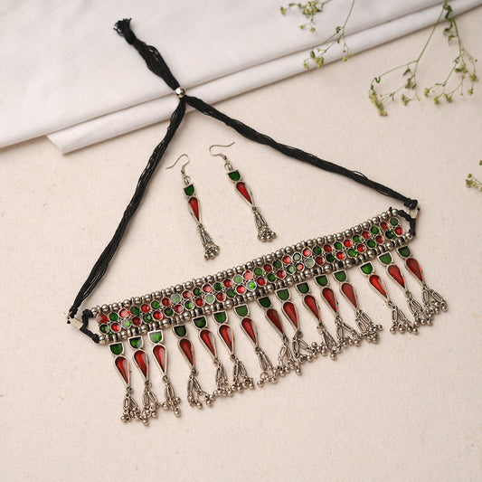 Triveni- Brass Meenakari Long Choker Neckpiece set