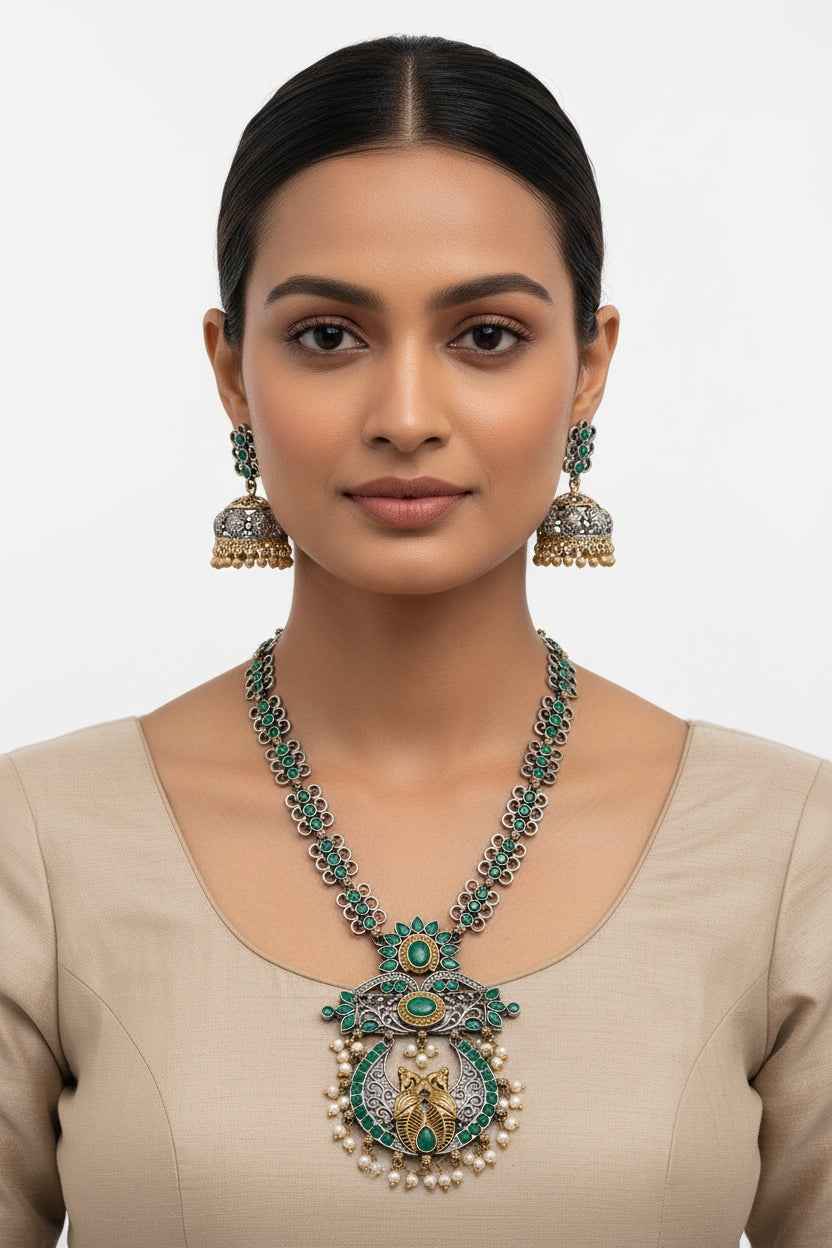 Amrapali- Stone-Studded neckpiece set(Green)