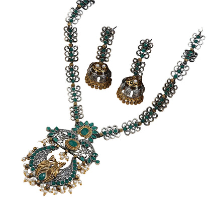 Amrapali- Stone-Studded neckpiece set(Green)