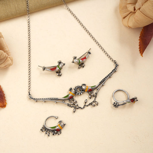 Oormika- Colorful oxidised Silver neckpiece set