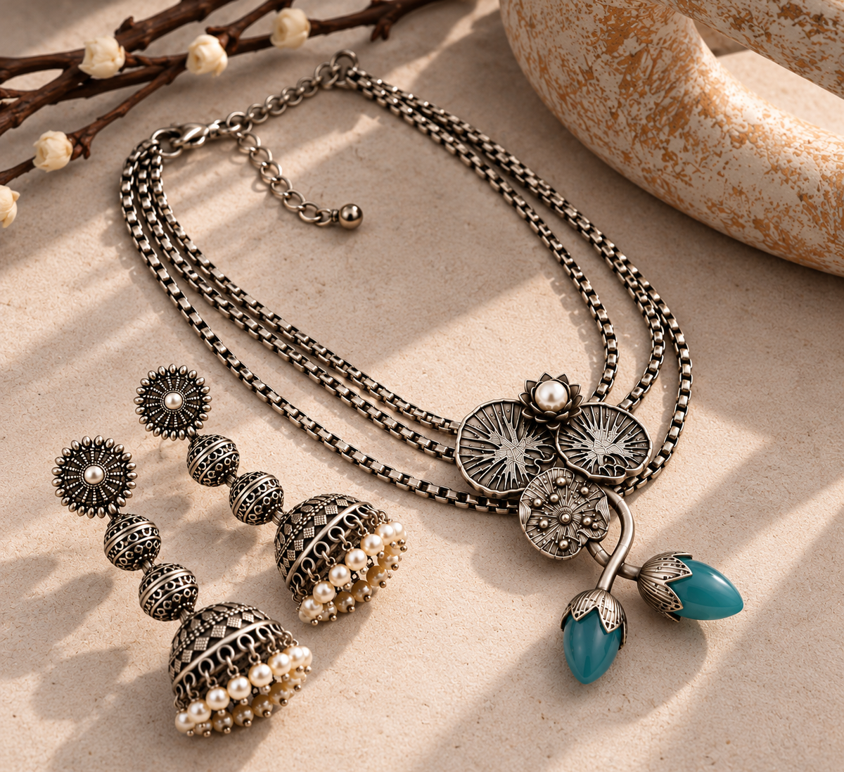 Oxidised Neckpiece Set