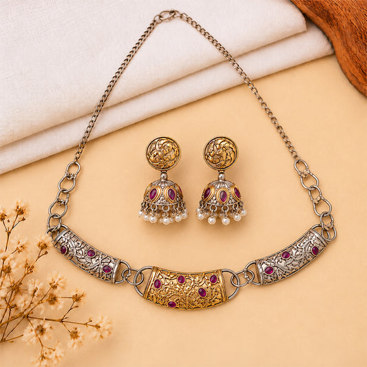 Oxidised Dual Tone Neckpiece Set