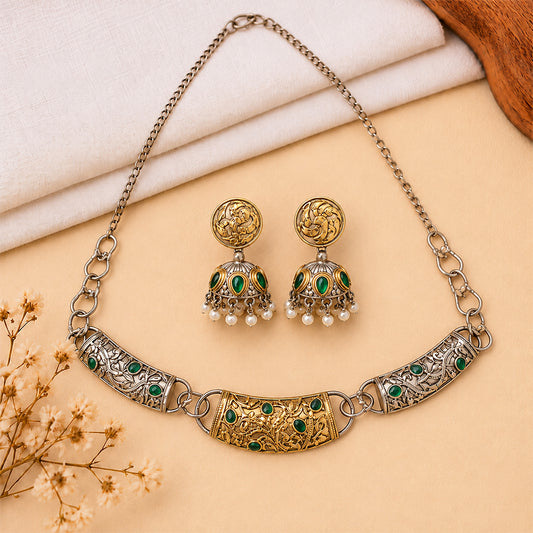 Oxidised Dual Tone Neckpiece Set