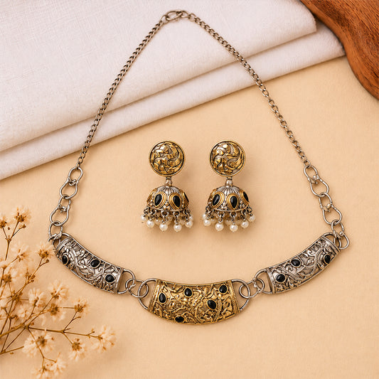 Oxidised Dual Tone Neckpiece Set