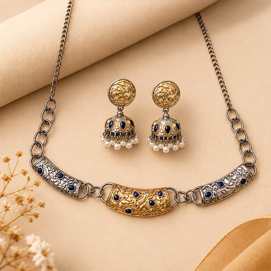 Oxidised Dual Tone Neckpiece Set