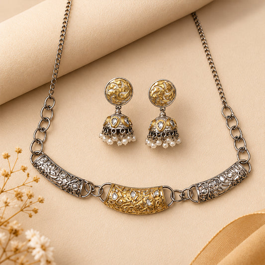 Oxidised Dual Tone Neckpiece Set
