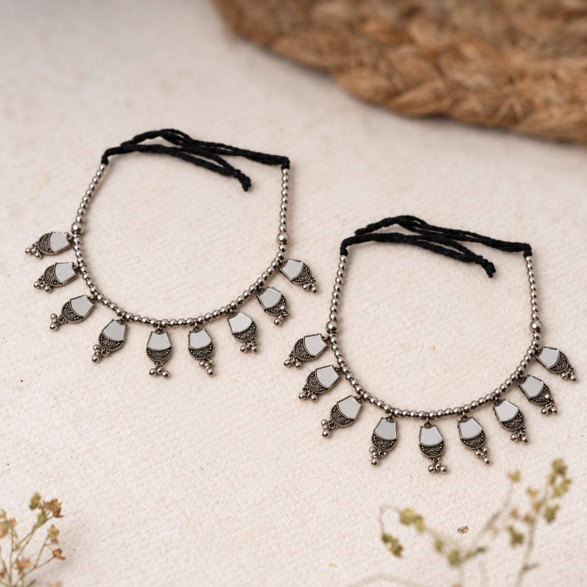 RatriPaya- Silver oxidised Anklet