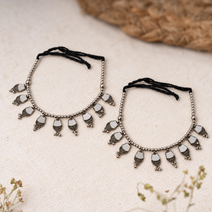 RatriPaya- Silver oxidised Anklet