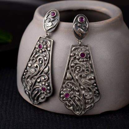 Shyamalika- Silver Brass Oxidised dangler earrings