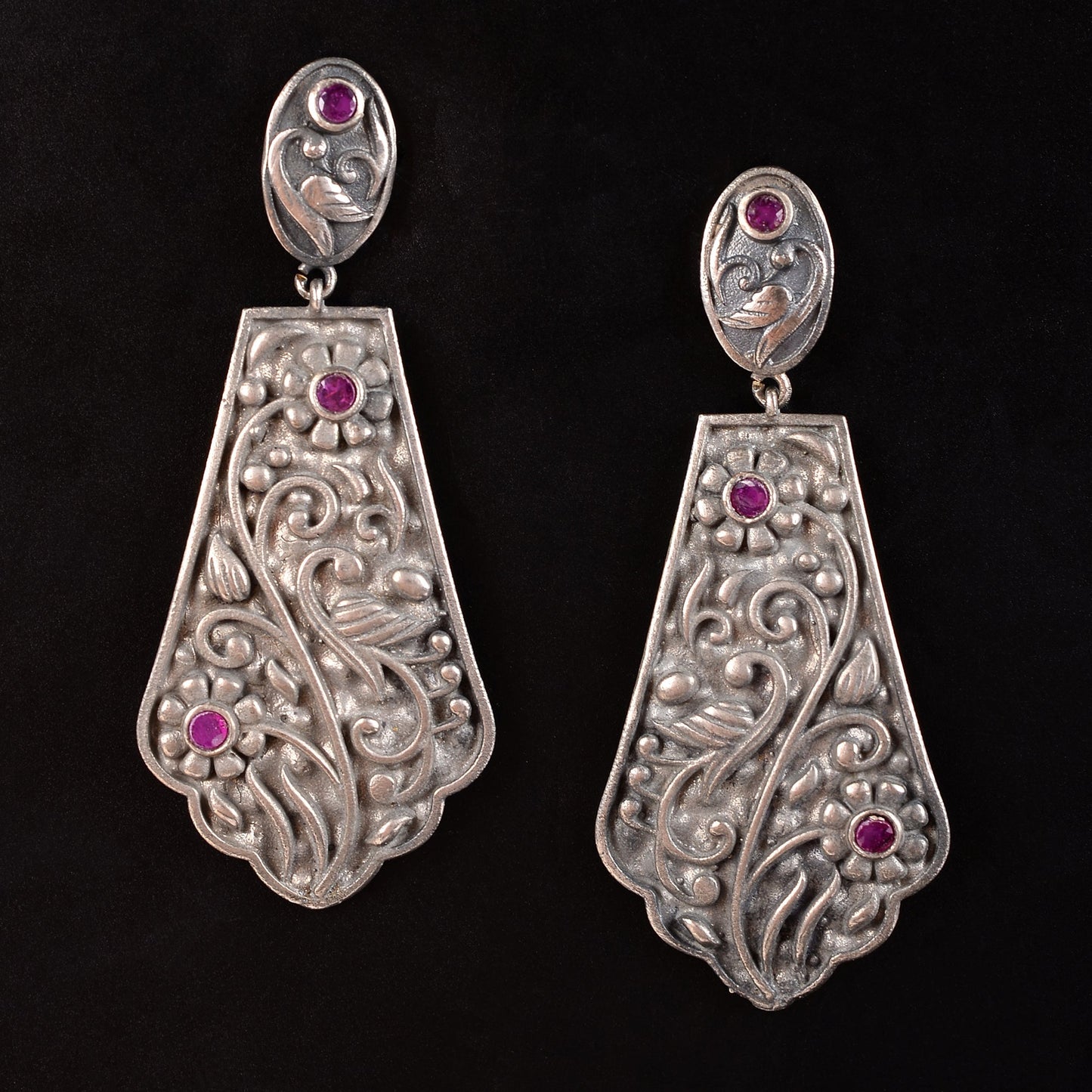 Shyamalika- Silver Brass Oxidised dangler earrings