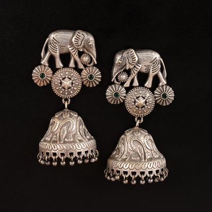Hastini- Silver Brass Oxidised dangler earrings