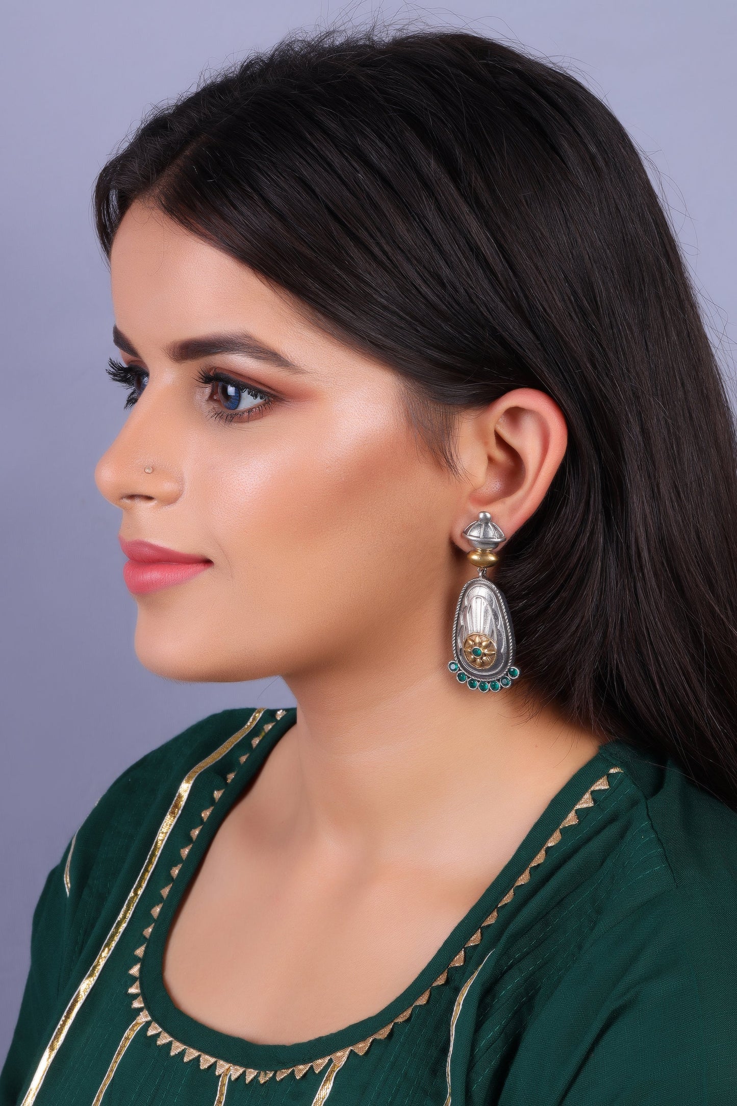 Rangaabha – Silver Brass Oxidised Dangler Earrings