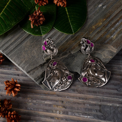 MayurGhantika- Silver Brass Oxidised dangler earrings