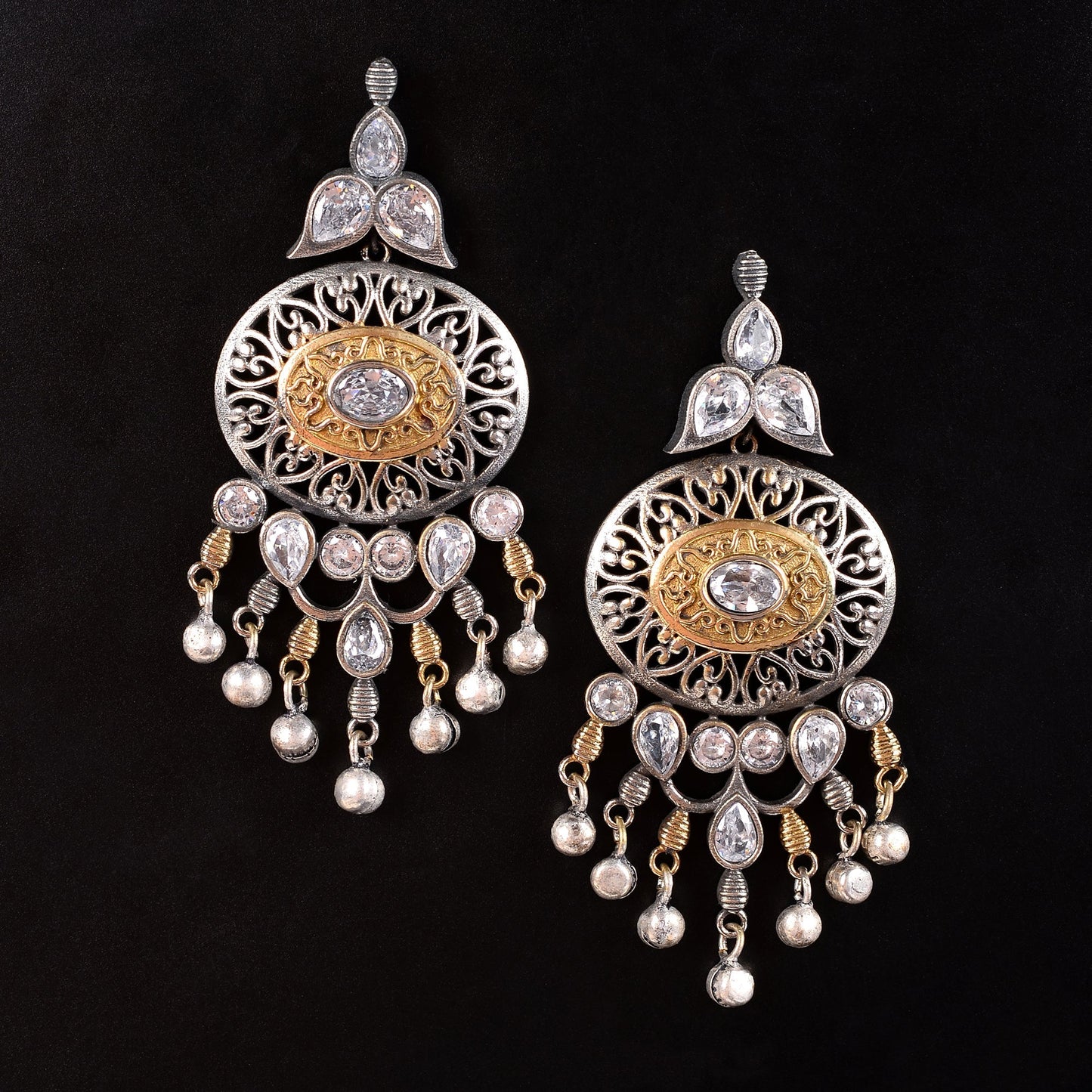 Saurabhi- Silver Brass Oxidisd dangler earrings