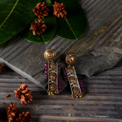 AyatNoor- Silver Brass Oxidised dangler earrings