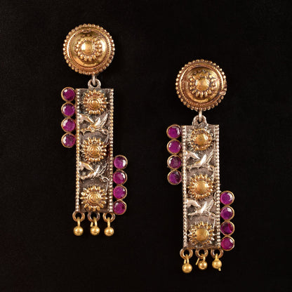 AyatNoor- Silver Brass Oxidised dangler earrings