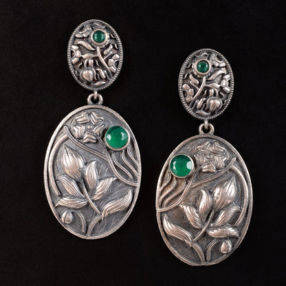 Pranalika- Silver Brass Oxidised dangler earrings