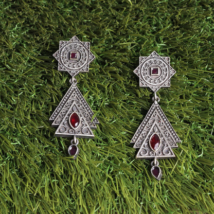Triratna- Silver Brass Oxidised Jhumka earrings