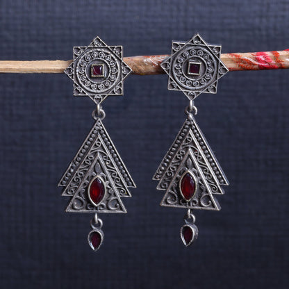 Triratna- Silver Brass Oxidised Jhumka earrings