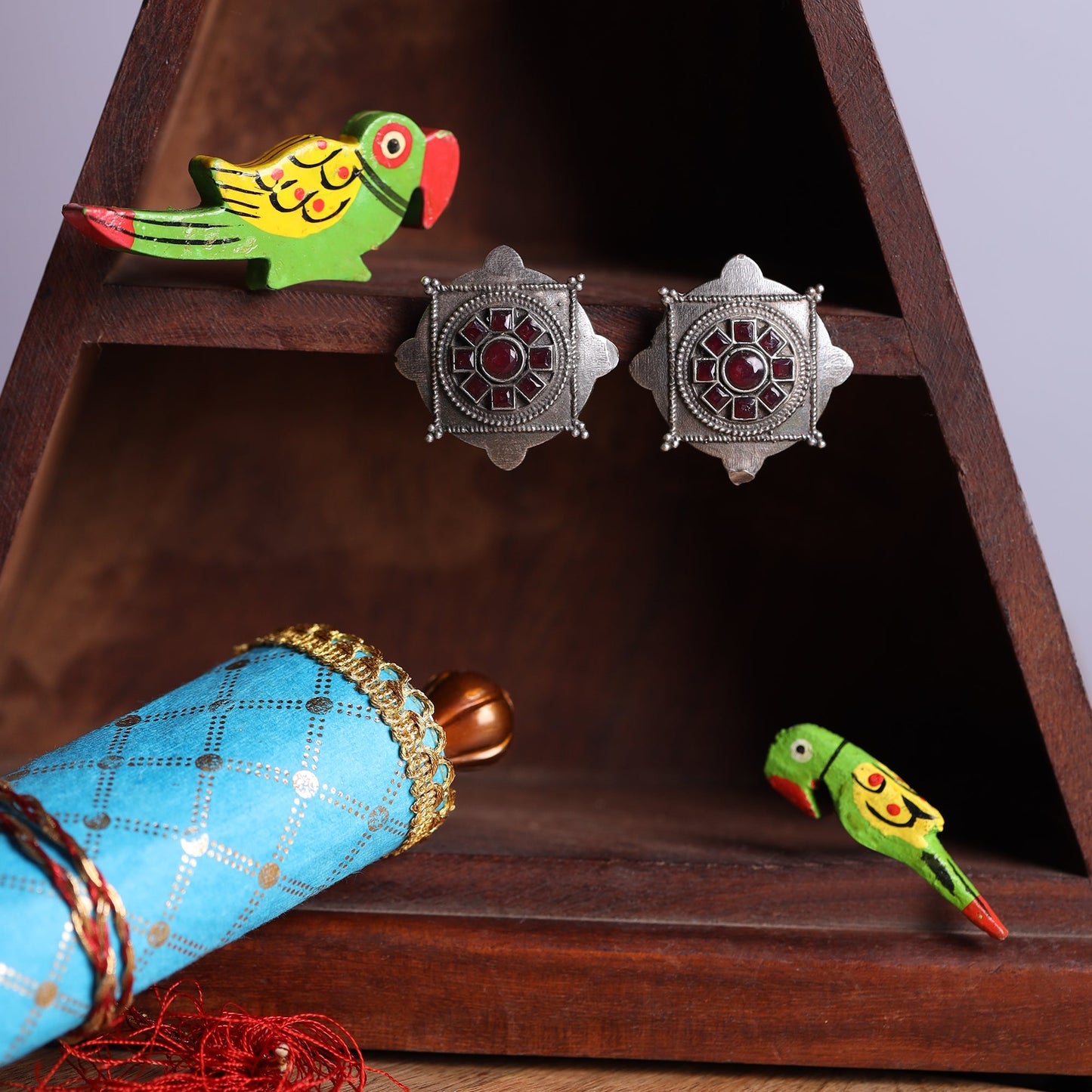 Laalima- Silver Brass Stud Oxidised Earrings