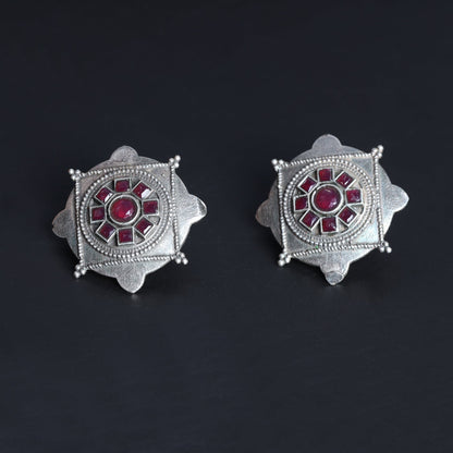 Laalima- Silver Brass Stud Oxidised Earrings