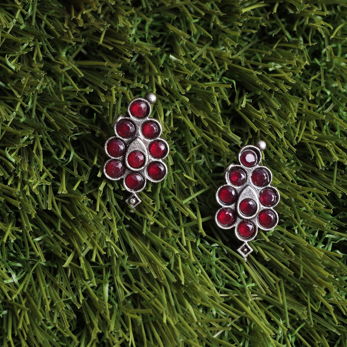 Kumkum- Silver Brass Oxidised Stud Earrings