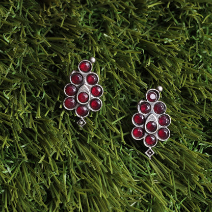 Kumkum- Silver Brass Oxidised Stud Earrings