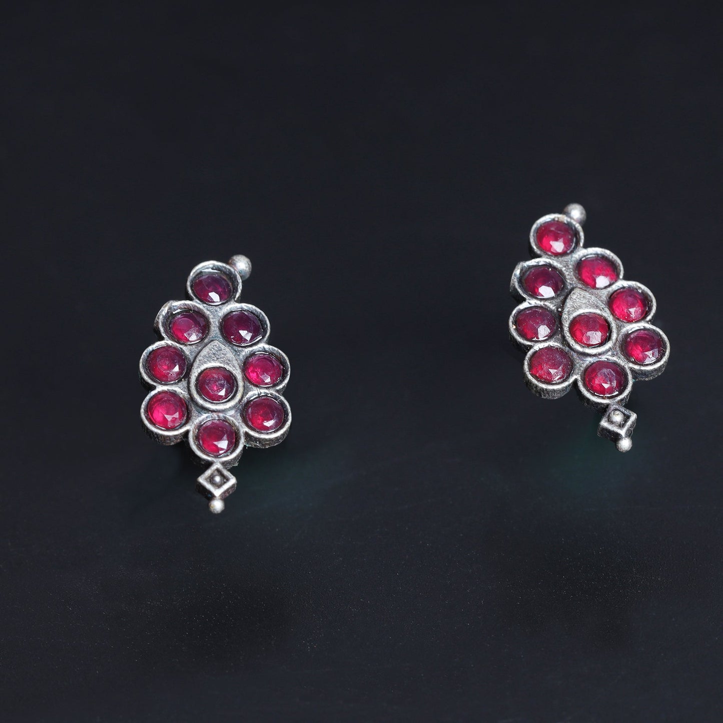 Kumkum- Silver Brass Oxidised Stud Earrings