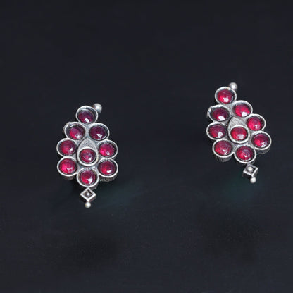Kumkum- Silver Brass Oxidised Stud Earrings