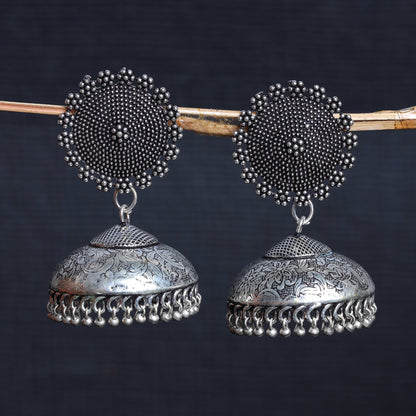 Zeenat- Silver oxidised brass jhumka earrings
