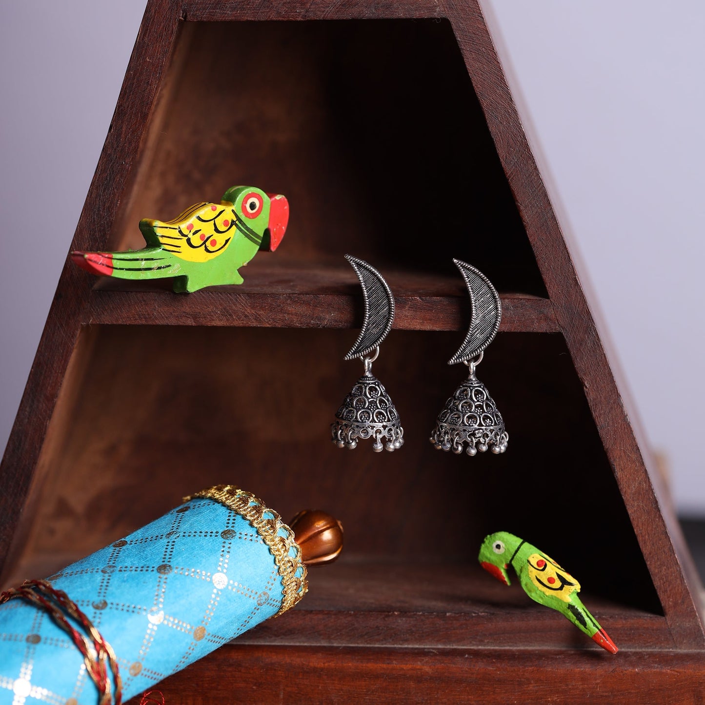 Shashi- Silver Brass oxidised dangler earrings