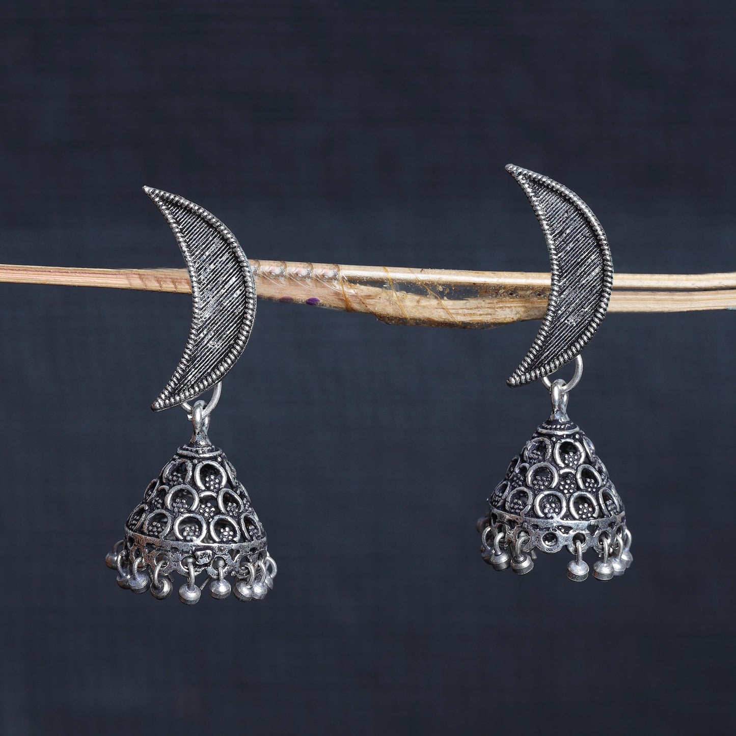 Shashi- Silver Brass oxidised dangler earrings