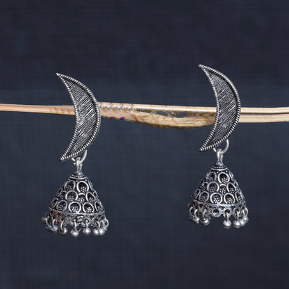 Shashi- Silver Brass oxidised dangler earrings