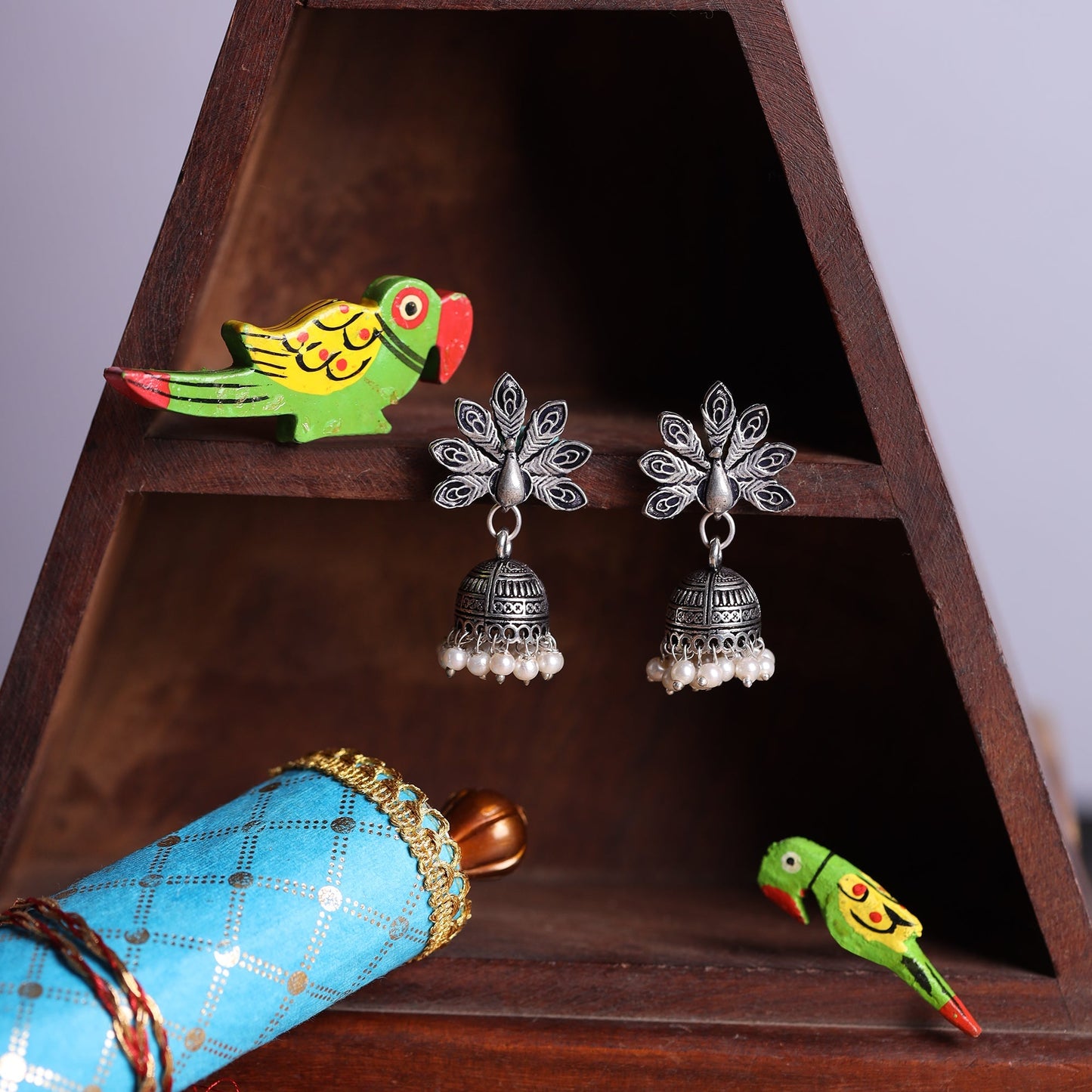 Neelkanth- Silver Brass Pearl dangler earrings