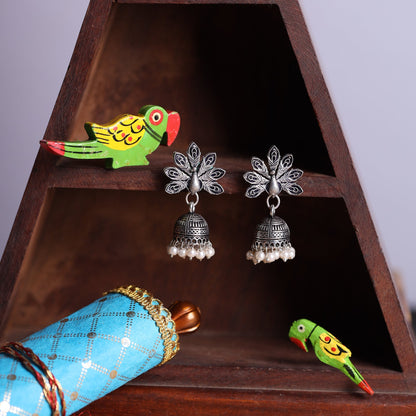 Neelkanth- Silver Brass Pearl dangler earrings