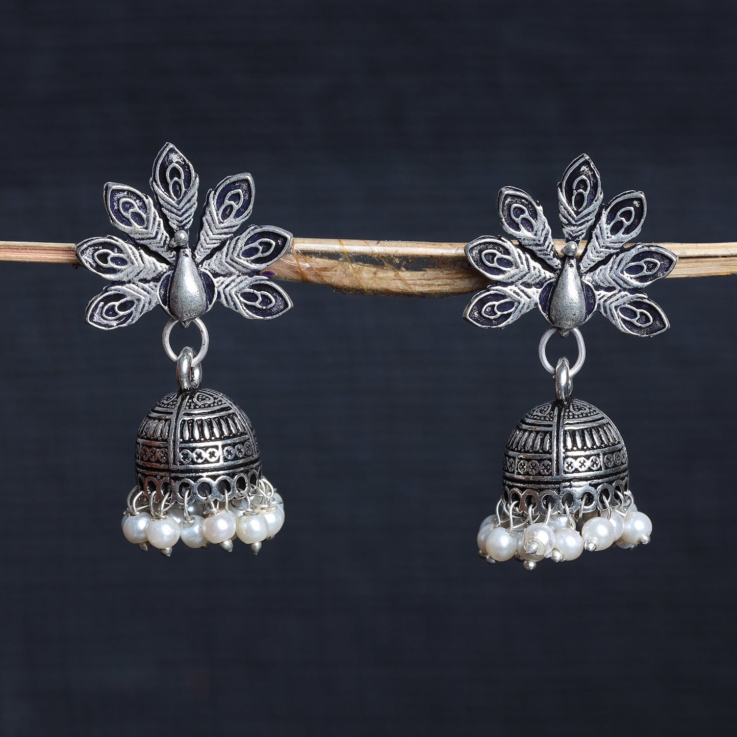 Neelkanth- Silver Brass Pearl dangler earrings