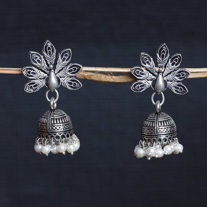 Neelkanth- Silver Brass Pearl dangler earrings