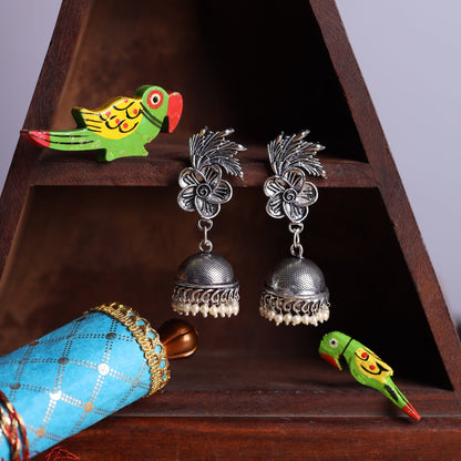 Muktika- Silver Brass Pearl dangler earrings