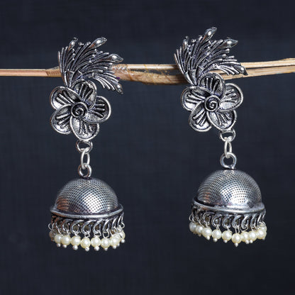 Muktika- Silver Brass Pearl dangler earrings