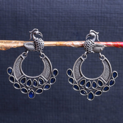 ManikMor- Silver Brass Oxidised dangler earrings(Blue)