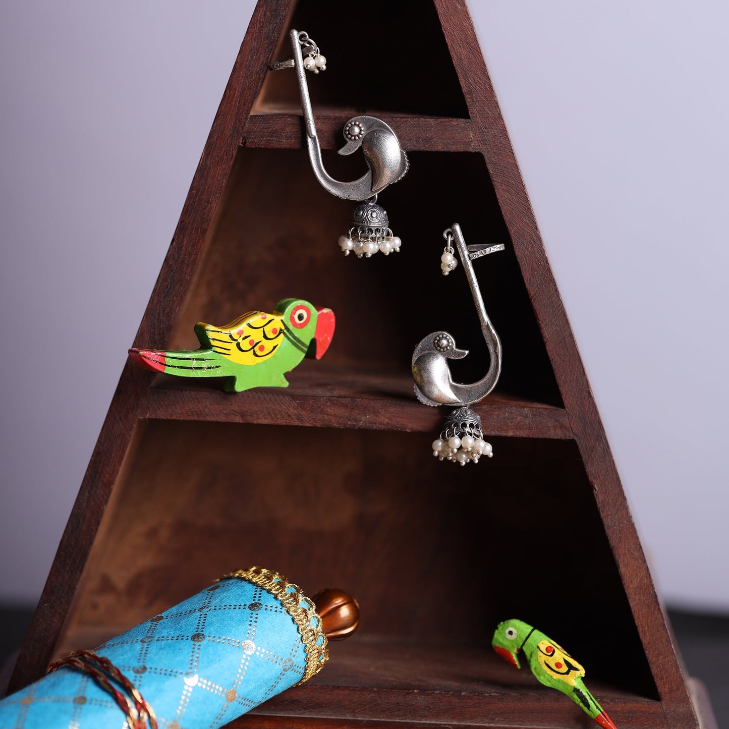 Kalashree- Silver Brass oxidised dangler earrings